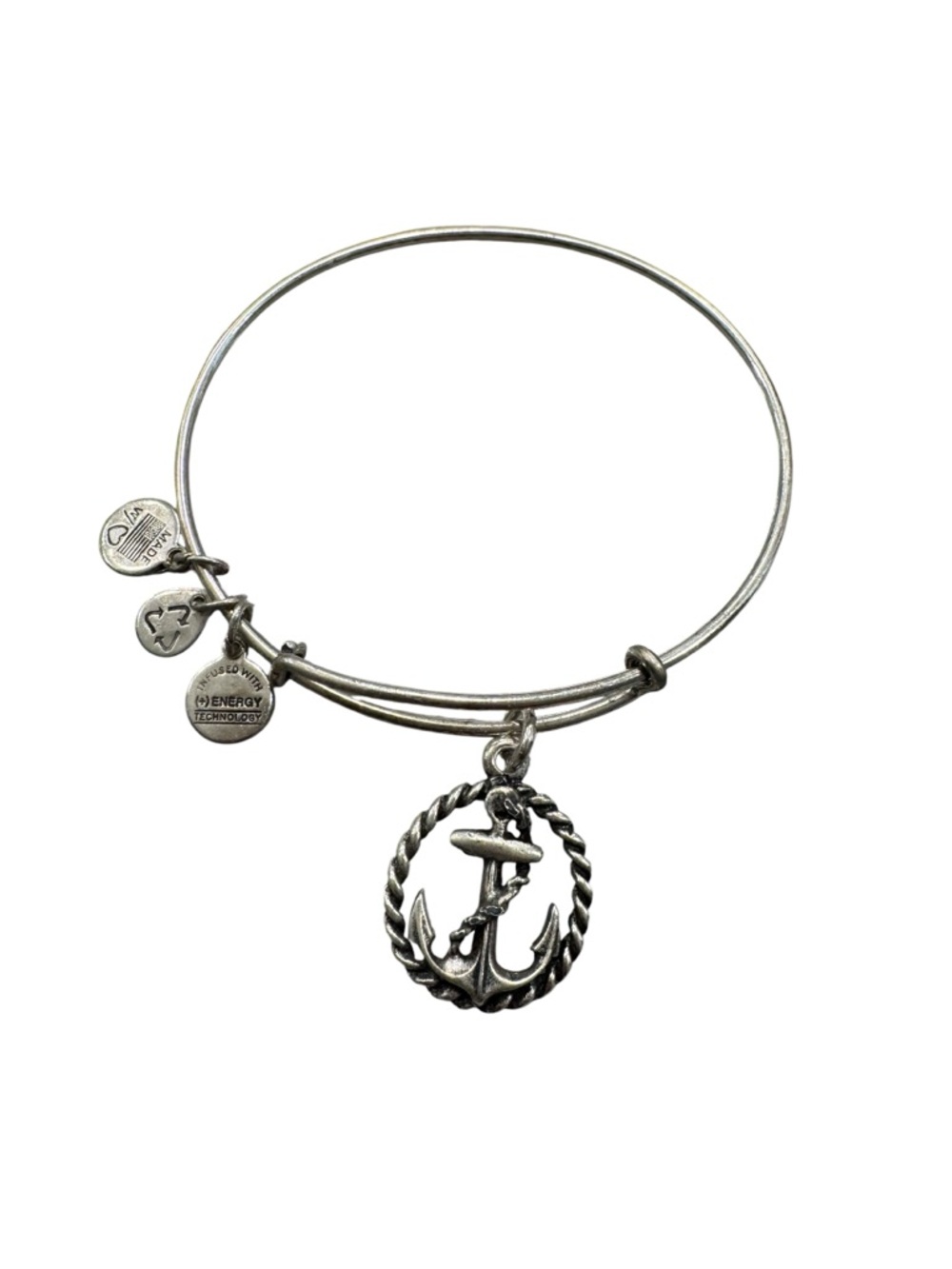 Alex and Ani Silver Anchor Rope Charm Bangle